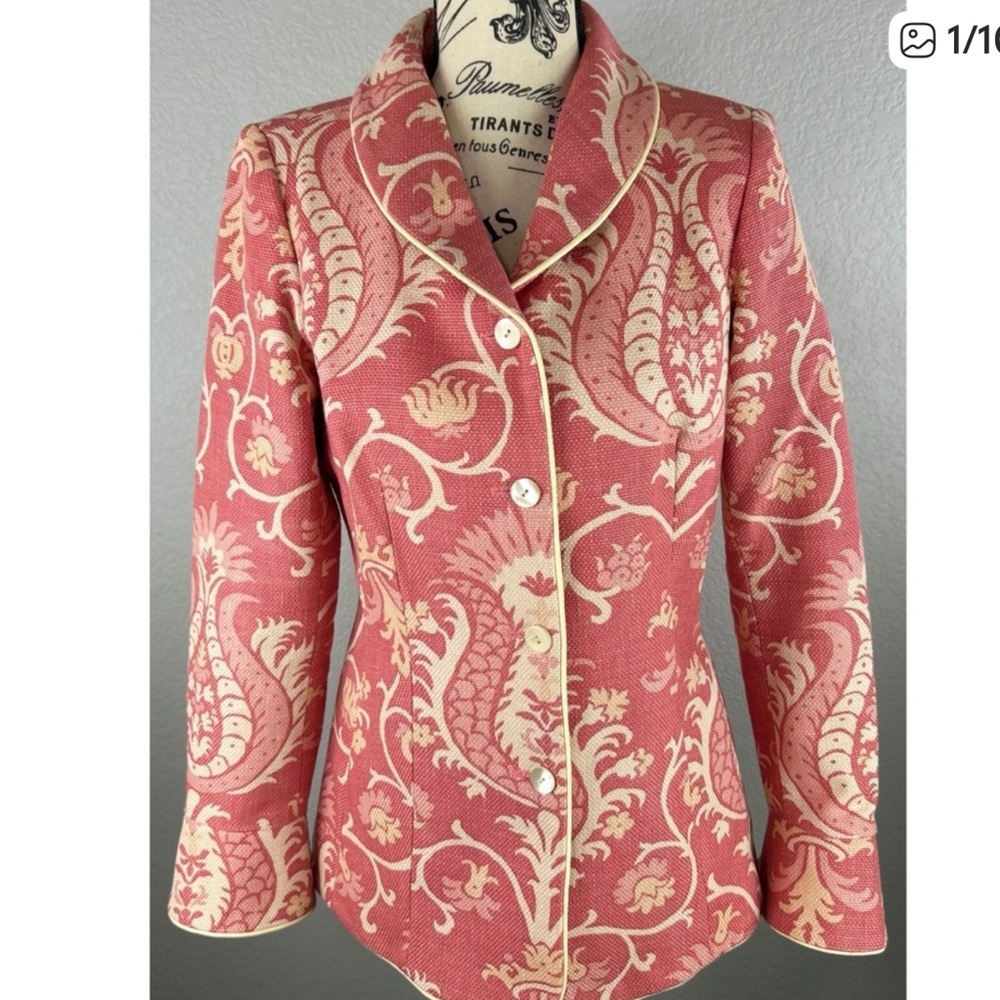 J McLaughlin Pink Padley 100% Cotton Country Club Floral Luxury Blazer, Size 8
